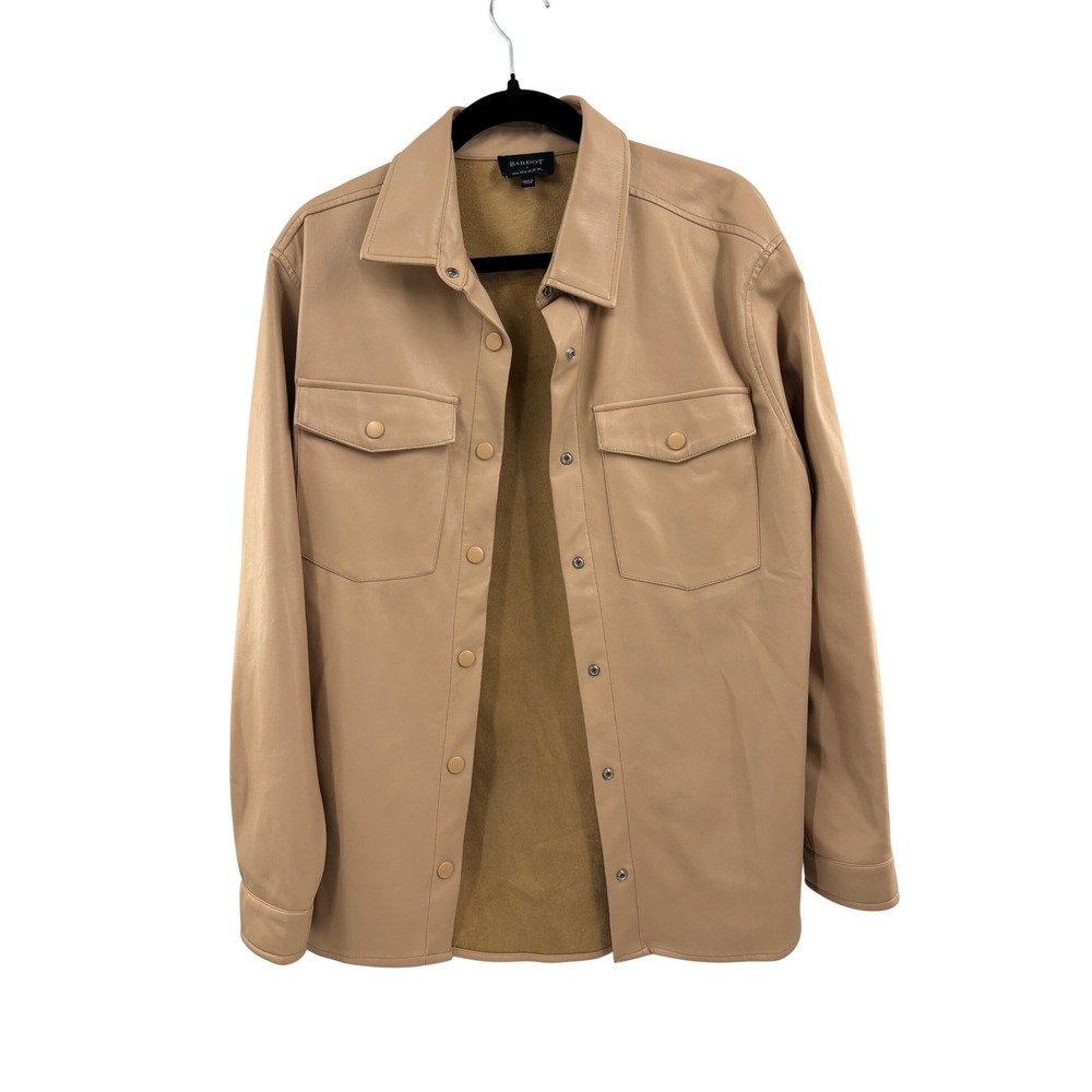 BARDOT Faux Leather Shirt Jacket Tan Button Front Long Sleeve Women's Size S